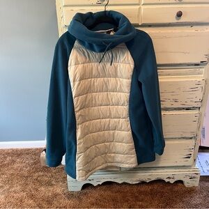 Lands' End Blue and Light Blue Fleece Puffer Pull Over. Women’s size Large.